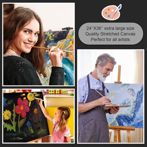 Ctosree 4 Pack Large Stretched Canvases for Painting Black 24 x 36 Inches Primed 100% Cotton Blank Canvas Boards for Acrylic Pouring Oil Watercolor Paints in Saudi Arabia