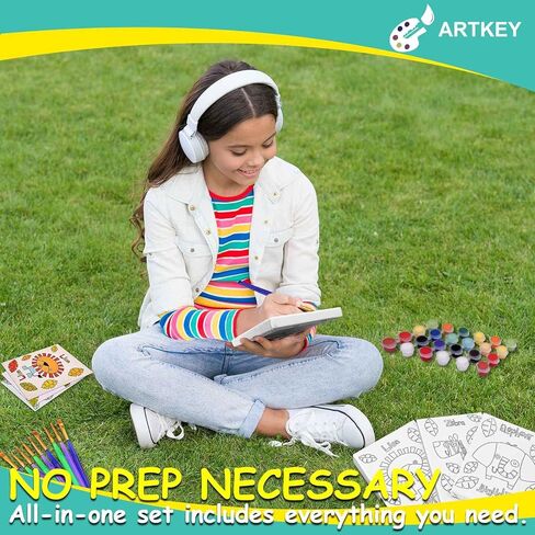 قماش Artkey المرسوم مسبقًا للرسم، مجموعة قماش مطبوعة مقاس 5 × 7 بوصات لطلاء القماش، حزمة من 39-3 قماش ممتد، 24 وعاء طلاء أكريليك، 9 فرش طلاء، 3 عروض (أسد، حمار وحشي، فيل) in Kuwait