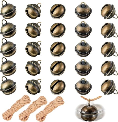 100 Pieces Christmas Bells 22mm Vintage Craft Bells Decorative Brass Bells Hanging Bronze Bell Ornaments 3 Piece Flax Rope for Wind Chimes Pet Dog Cat Pendants Christmas Tree Craft Decoration in Saudi Arabia