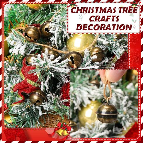 100 Pieces Christmas Bells 22mm Vintage Craft Bells Decorative Brass Bells Hanging Bronze Bell Ornaments 3 Piece Flax Rope for Wind Chimes Pet Dog Cat Pendants Christmas Tree Craft Decoration in Saudi Arabia