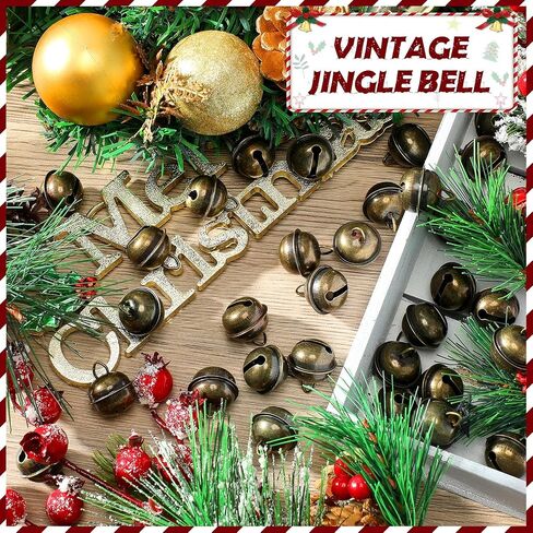 100 Pieces Christmas Bells 22mm Vintage Craft Bells Decorative Brass Bells Hanging Bronze Bell Ornaments 3 Piece Flax Rope for Wind Chimes Pet Dog Cat Pendants Christmas Tree Craft Decoration in Saudi Arabia