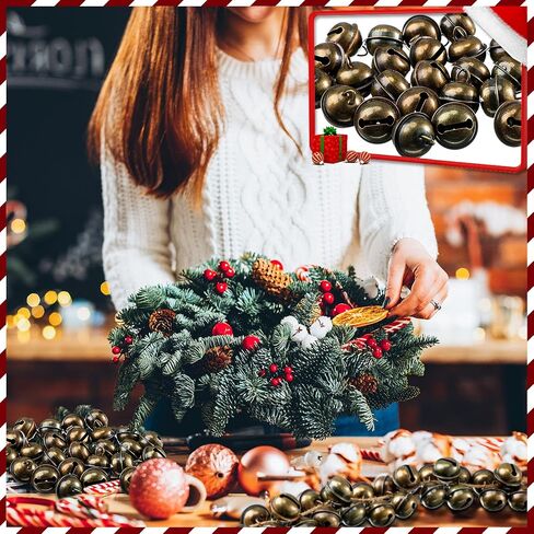 100 Pieces Christmas Bells 22mm Vintage Craft Bells Decorative Brass Bells Hanging Bronze Bell Ornaments 3 Piece Flax Rope for Wind Chimes Pet Dog Cat Pendants Christmas Tree Craft Decoration in Saudi Arabia