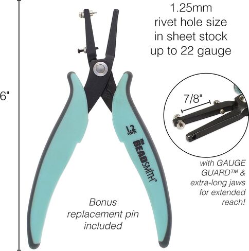 The Beadsmith 1.25mm Metal Hole Punch Pliers, with Gauge Guard to create clean holes, free of indents, ideal for 1.3mm rivets, cold connection, 22 gauge Sheet Metal or thinner, NOT INTENDED FOR THICKER METAL in Saudi Arabia