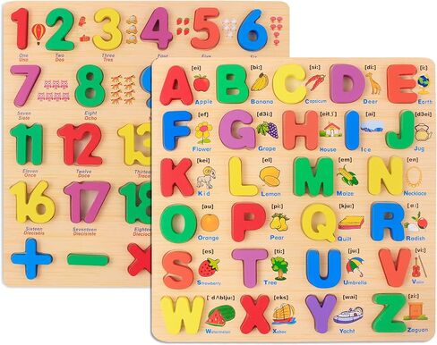 الألغاز الخشبية من يوهيلي للأطفال الصغار، ألغاز خشبية على شكل أرقام أبجدية ABC للأطفال الصغار، ألعاب ألغاز تعليمية للأطفال من سن 2 إلى 3 إلى 4 سنوات للأولاد والبنات، 3 في 1 ألغاز مونتيسوري للتعليم المبكر للأطفال الصغار in Kuwait