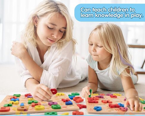 الألغاز الخشبية من يوهيلي للأطفال الصغار، ألغاز خشبية على شكل أرقام أبجدية ABC للأطفال الصغار، ألعاب ألغاز تعليمية للأطفال من سن 2 إلى 3 إلى 4 سنوات للأولاد والبنات، 3 في 1 ألغاز مونتيسوري للتعليم المبكر للأطفال الصغار in Kuwait
