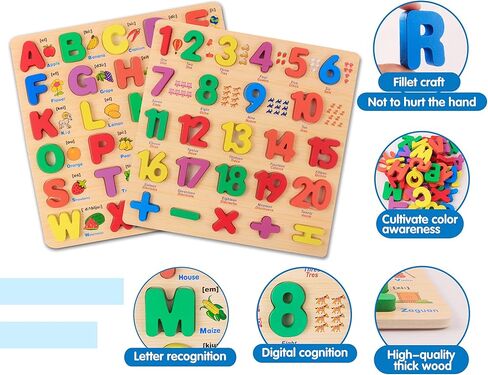 الألغاز الخشبية من يوهيلي للأطفال الصغار، ألغاز خشبية على شكل أرقام أبجدية ABC للأطفال الصغار، ألعاب ألغاز تعليمية للأطفال من سن 2 إلى 3 إلى 4 سنوات للأولاد والبنات، 3 في 1 ألغاز مونتيسوري للتعليم المبكر للأطفال الصغار in Kuwait