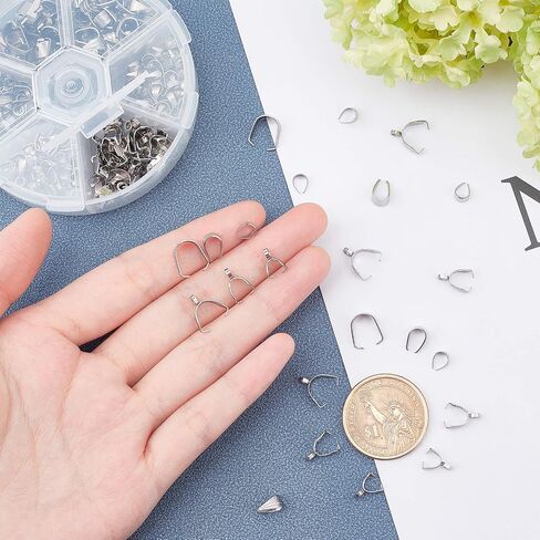 UNICRAFTALE 120pcs 6 Styles 304 Stainless Steel Pendant Pinch Bails Ice Pick Pinch Bails Clasp Dangle Charm Bead Pendant Jewelry Finding Connector Bail for Jewelry Making 7-10mm Long in Kuwait