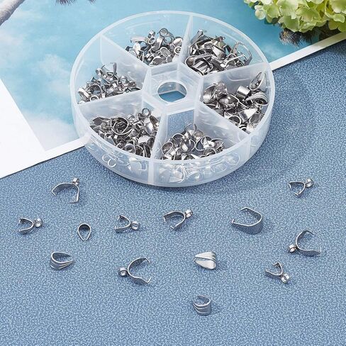 UNICRAFTALE 120pcs 6 Styles 304 Stainless Steel Pendant Pinch Bails Ice Pick Pinch Bails Clasp Dangle Charm Bead Pendant Jewelry Finding Connector Bail for Jewelry Making 7-10mm Long in Kuwait