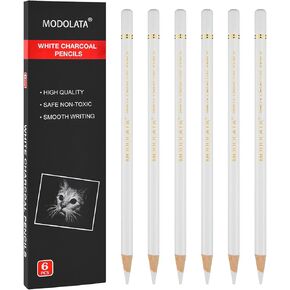 أقلام رصاص الفحم الأبيض للفنان، مجموعة من 6 أقلام رسم بيضاء للرسومات التوضيحية والتظليل والمزج والرسم والورق الأسود in Kuwait