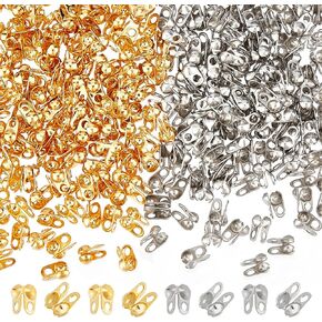UNICRAFTALE 300pcs 2 Colors Bead Tips Stainless Steel Calotte Ends Open Clamshell Knot Covers Golden & Stainless Steel Color 1mm Small Hole End Caps for Knots & Crimp Findings Crafts 4x2mm