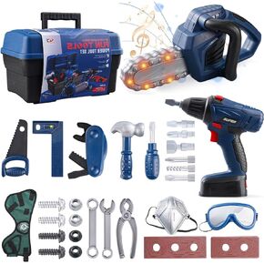 Kids Tool Set Toy Chainsaw for Boys, Power Tool Drill with Tool Box, 32 PCS Toddler Tool Accessories Tool Belt, Construction Toy Tool,Pretend Play Tool Set for Kids Ages 3 4 5 6 7