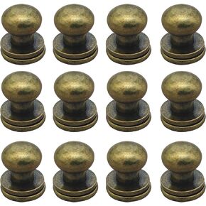 Denailey 12 Sets Solid Brass Round Head Button Stud Screw Leather Rivet Chicago Screws Button Rivets for Leather Craft Belt Wallet Handbag Repairs Decoration (Round Head Size 6mm, Antique Brass)