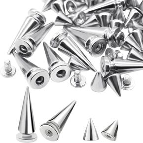 Anvin 110 Pieces Multi Size Cone Spikes Screwback Studs Metal Rivets Cool Punk Spikes Large Small Spikes with Screw Bases for Leather DIY Craft Projects Clothing Decor(9.5mm x 7mm /10x26 mm, Black)