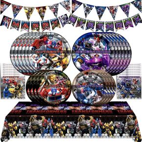 Treasures Gifted Officially Licensed Transformers Birthday Party Supplies - Serves 16 Guests - Complete Set Transformers Party Supplies - Transformers Party Plates and Napkins, Tablecloth & More! in Saudi Arabia