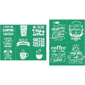 DGAGA 4PCS Coffee Stencils Reusable Silk Screen Stencils Drink Chalk Stencils Transfers Mesh for Chalk Paste Adhesive Stencils Coffee Screen Print Stencils for Wood/T-Shirt/Pillow/Canvas/Glass