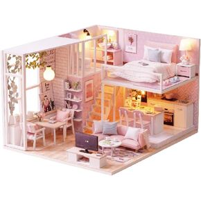 MAGQOO 3D Dollhouse Miniature مع الأثاث، طقم منزل DIY مع مقاوم للغبار بمقياس 1:24 فكرة غرفة إبداعية (حياة مريحة)