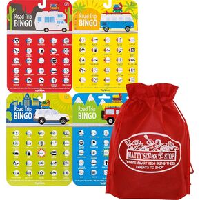 Toysmith Road Trip Bingo Cards Red, Blue, Green & Orange Gift Set Travel Bundle with Bonus Matty's Toy Stop Storage Bag - 4 Pack in Kuwait