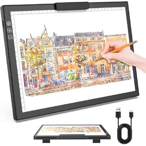 لوحة إضاءة A3 لاسلكية من NAIMOER للرسم الماسي، صندوق إضاءة LED قابل لإعادة الشحن، 3 ألوان قابلة للتعتيم و6 مستويات من لوحة إضاءة Brightnese A3 مع حامل مدمج أدوات ملحقات اللوحة الماسية