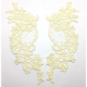 1 Pair Champagne Lace Fabric Patches Embroidered Trim Applique Decor Dress Decoration, 10 x3.5 Inch