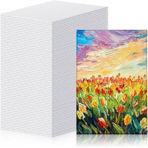 Moinchore 100 Pcs Mini Canvas Panel 4 x 6 Inch Art Painting Canvas Panels Cotton Blank White Small Canvas Acid Free Canvas Boards for Painting for Kids Watercolor Acrylic Oil Paint