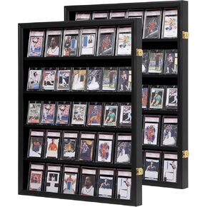 VERANI Baseball Card Display Case - 36 Graded Sports Card Display Frame - Holds Sport Cards with UV Protection Clear View Lockable Wall Cabinet for Football Basketball Trading Card Horizontal - 2Pack