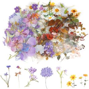 120Pcs Transparent Flower Stickers for Scrapbooking PET Nature Plant Stickers Floral Stickers Vintage Craft Sticker Colorful Small Flower Sticker for Journaling Scrapbooking Clear Flower Decals