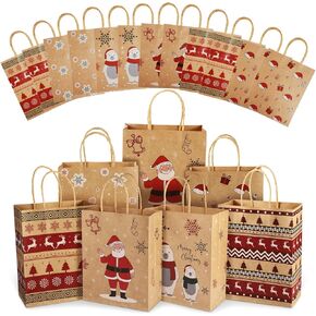 Christmas Gift Bags, 24 PCS Reusable Christmas Treat Bags, Paper Gift Bags with Handles & Christmas Prints, Christmas Bags for Gifts Holiday Gift Bags Xmas Gift Bags Party Favors, 7.08x3.5x8.85 Inch in Saudi Arabia