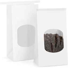 BagDream Bakery Bags with Window 50Pcs 3.54x2.36x6.7 Inches Small Paper Bags Tin Tie Tab Lock Bags Brown Window Bags, Coffee Bags, Cookie Bags, Treat Bags