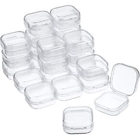 SATINIOR 24 Packs Small Clear Plastic Beads Storage Containers Box with Hinged Lid for Storage of Small Items, Crafts, Jewelry, Hardware, 1.37 x 1.37 x 0.7 in