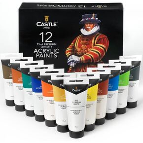 مجموعة أنابيب طلاء أكريليك كبيرة من Castle Art Supplies 12 75 مل للبالغين من الفنانين المبتدئين | مثالية للنسيج الخشبي والسيراميك وفن الأظافر in Kuwait