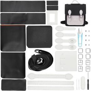 WADORN DIY PU Leather Backpack Bag Making Kit, Leather Shoulder Bag Sewing Complete Kit Handmade Leather Pattern Handbag Stitching All Materials Kit Leather Craft Messenger Bag Purse Kit, Black