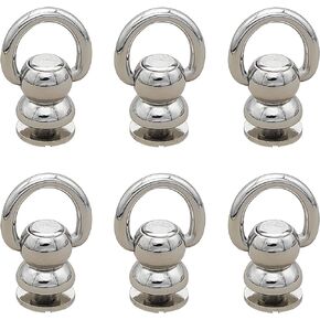 Solid Brass Ball Studs 6Sets Leather Rivets with D Ring Chicago Screw Back 360 Degrees Free Rotation for Belt Dog Collar Bag Handle Connector (D Ring Size 14mm, Shiny Light Gold)