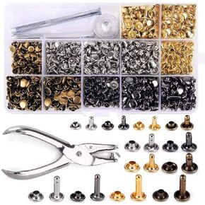 مجموعة كويتا 480 من المسامير الجلدية مزدوجة القلنسوة، 3 مقاسات وأربع ألوان (ذهبي، فضي، برونز وبندقي)، أداة تثبيت جيدة للأعمال اليدوية الجلدية والملابس والأحذية والحقائب لتزيين الديكور in Kuwait