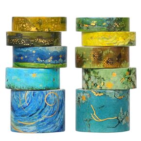 AEBORN Gold Vintage Washi Tape - Aesthetic Decorative Foil Masking Tape Set with Gift Box -Perfect for Bullet Journal, Scrapbook, DIY Crafts