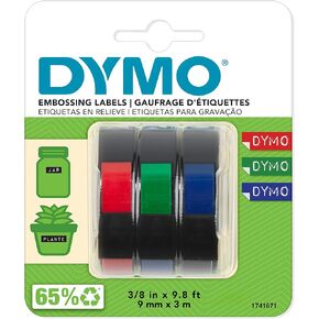ملصقات النقش البلاستيكية ثلاثية الأبعاد من DYMO لصانعي الملصقات، طباعة بيضاء على أسود، 3/8 بوصة × 9.8 بوصة، عبوة من 3 لفات (1741670)