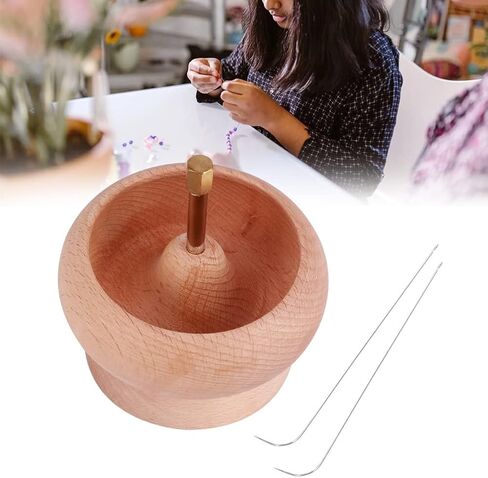 Faddare Wooden Making Bead Spinner, DIY Jewelry Making Bead Holder with Needle, Bracelet Bead Spinner Bowl Yarn Spinner Holder Beading Bowl for Jewelry Making Crafts(Wood) in Kuwait