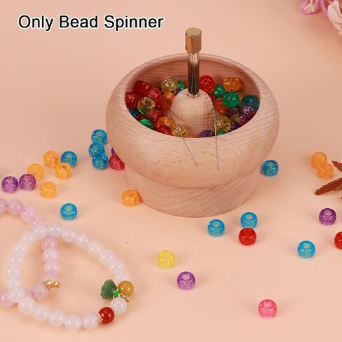 Faddare Wooden Making Bead Spinner, DIY Jewelry Making Bead Holder with Needle, Bracelet Bead Spinner Bowl Yarn Spinner Holder Beading Bowl for Jewelry Making Crafts(Wood) in Kuwait