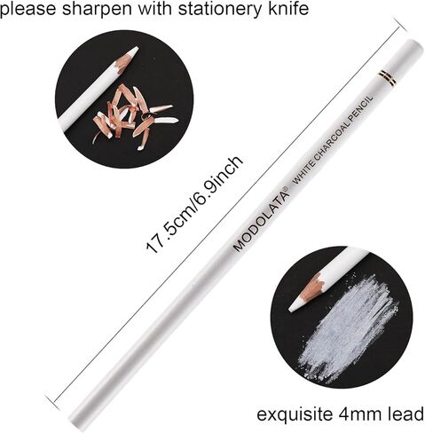 أقلام رصاص الفحم الأبيض للفنان، مجموعة من 6 أقلام رسم بيضاء للرسومات التوضيحية والتظليل والمزج والرسم والورق الأسود in Kuwait