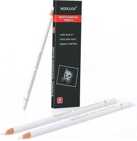 أقلام رصاص الفحم الأبيض للفنان، مجموعة من 6 أقلام رسم بيضاء للرسومات التوضيحية والتظليل والمزج والرسم والورق الأسود in Kuwait