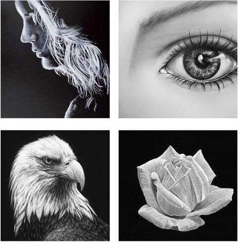 أقلام رصاص الفحم الأبيض للفنان، مجموعة من 6 أقلام رسم بيضاء للرسومات التوضيحية والتظليل والمزج والرسم والورق الأسود in Kuwait