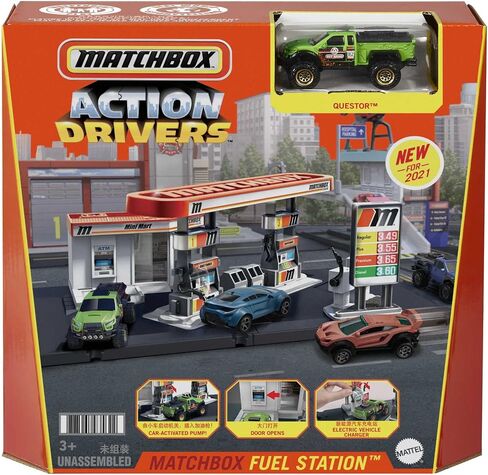 Matchbox Cars Playset, Action Drivers Fuel Station & 1:64 Scale Toy Truck, Moveable Gas Hoses & Car-Activated Features in Saudi Arabia