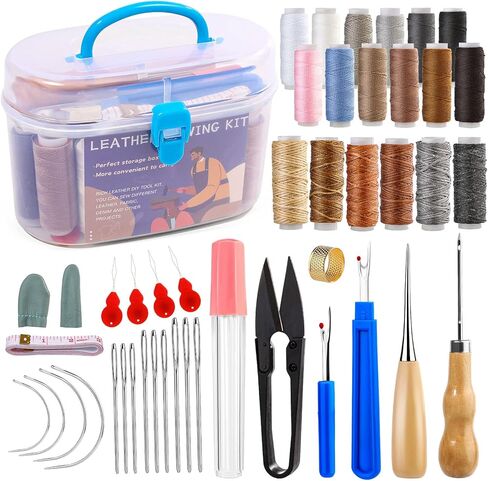 45 Pcs Leather Sewing Kit, Waxed Thread and Sewing Needle Sets, Wax Sewing Thread Kits, Leather Sewing Needle Repair Sets for Sewing Leather Blankets, Thick Canvas and Sofa Repair in Kuwait