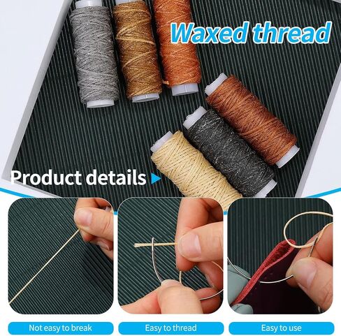 45 Pcs Leather Sewing Kit, Waxed Thread and Sewing Needle Sets, Wax Sewing Thread Kits, Leather Sewing Needle Repair Sets for Sewing Leather Blankets, Thick Canvas and Sofa Repair in Kuwait