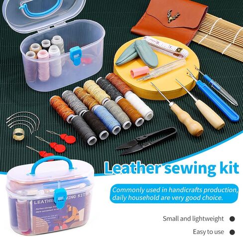 45 Pcs Leather Sewing Kit, Waxed Thread and Sewing Needle Sets, Wax Sewing Thread Kits, Leather Sewing Needle Repair Sets for Sewing Leather Blankets, Thick Canvas and Sofa Repair in Kuwait