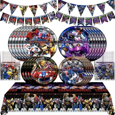 Treasures Gifted Officially Licensed Transformers Birthday Party Supplies - Serves 16 Guests - Complete Set Transformers Party Supplies - Transformers Party Plates and Napkins, Tablecloth & More! in Saudi Arabia