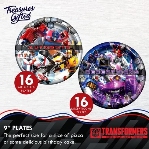 Treasures Gifted Officially Licensed Transformers Birthday Party Supplies - Serves 16 Guests - Complete Set Transformers Party Supplies - Transformers Party Plates and Napkins, Tablecloth & More! in Saudi Arabia