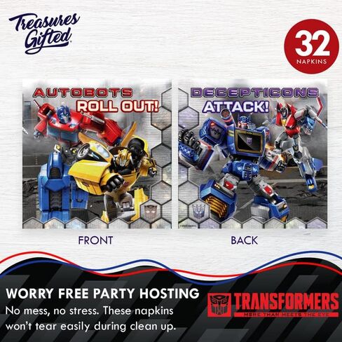 Treasures Gifted Officially Licensed Transformers Birthday Party Supplies - Serves 16 Guests - Complete Set Transformers Party Supplies - Transformers Party Plates and Napkins, Tablecloth & More! in Saudi Arabia
