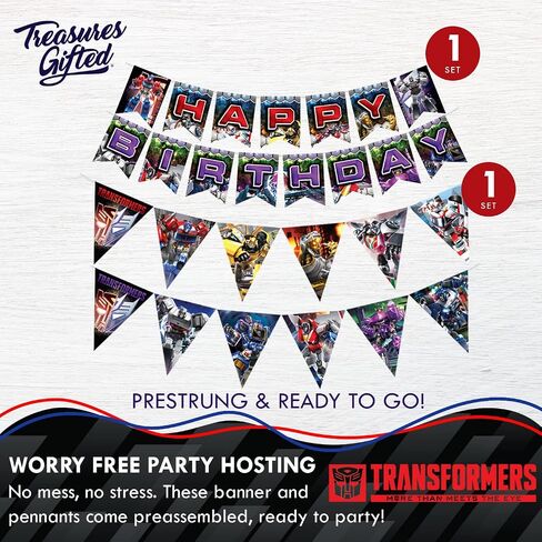 Treasures Gifted Officially Licensed Transformers Birthday Party Supplies - Serves 16 Guests - Complete Set Transformers Party Supplies - Transformers Party Plates and Napkins, Tablecloth & More! in Saudi Arabia