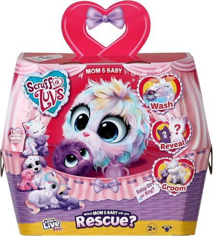 ليتل لايف بيتس | دمية حيوانات أليفة غامضة للأم والطفل من سكراف ايه لوفز - اغسل وعريس وانقاذ جرو حيوانات اليفة مخملية بالوان قوس قزح باستيل او مهر او قطة مع طفلها. in Kuwait
