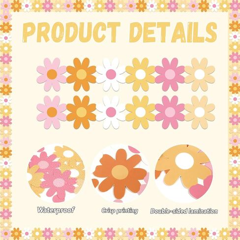 69Ft Boho Daisy Flower Paper Bulletin Board Borders Retro Groovy Classroom Decoration Hippie Border Trim Strips Back to School Classroom Decor for Nursery School Classroom Retro Groovy Party in Saudi Arabia